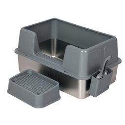 Skylos Stainless Steel Cat Litter Box High Sided Litter Tray Scoop Pedal - thumbnail 2