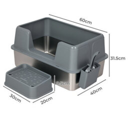 Skylos Stainless Steel Cat Litter Box High Sided Litter Tray Scoop Pedal - thumbnail 4