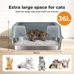 Skylos Stainless Steel Cat Litter Box High Sided Litter Tray Scoop Pedal - thumbnail 6