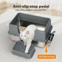Skylos Stainless Steel Cat Litter Box High Sided Litter Tray Scoop Pedal - thumbnail 8