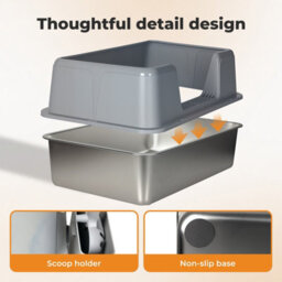 Skylos Stainless Steel Cat Litter Box High Sided Litter Tray Scoop Pedal - thumbnail 9
