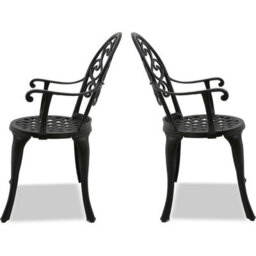 Homeology Prego 2-Large Garden And Patio Bistro Chairs With Armrests In Cast Aluminium Black - thumbnail 4