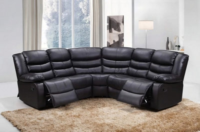 SquareBoxx Roma 5 Seater Leather Recliner Corner Sofa Set Black - image 1