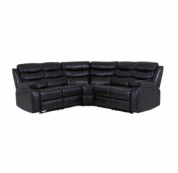 SquareBoxx Roma 5 Seater Leather Recliner Corner Sofa Set Black - thumbnail 4