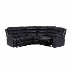 SquareBoxx Roma 5 Seater Leather Recliner Corner Sofa Set Black - thumbnail 2