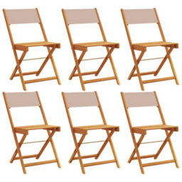 Berkfield Folding Garden Chairs 6 Pcs Taupe Fabric And Solid Wood - thumbnail 2