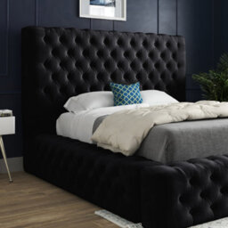 Grand Milan Pleated Upholstery Bed Frame - Black - thumbnail 2