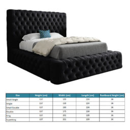 Grand Milan Pleated Upholstery Bed Frame - Black - thumbnail 4