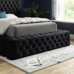 Grand Milan Pleated Upholstery Bed Frame - Black - thumbnail 3
