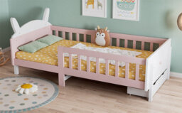 Matteo Rabbit-Shaped Wooden Single Bed Frame 3Ft - White & Pink With Storage Drawer - thumbnail 8