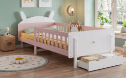 Matteo Rabbit-Shaped Wooden Single Bed Frame 3Ft - White & Pink With Storage Drawer - thumbnail 9
