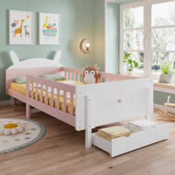 Matteo Rabbit-Shaped Wooden Single Bed Frame 3Ft - White & Pink With Storage Drawer - thumbnail 3