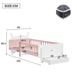 Matteo Rabbit-Shaped Wooden Single Bed Frame 3Ft - White & Pink With Storage Drawer - thumbnail 4