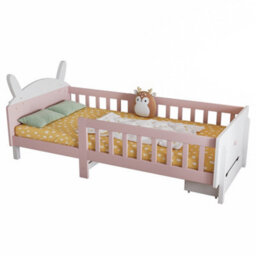 Matteo Rabbit-Shaped Wooden Single Bed Frame 3Ft - White & Pink With Storage Drawer - thumbnail 7