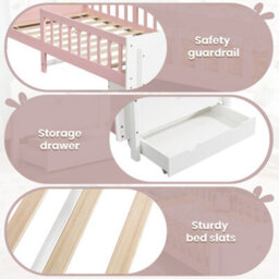 Matteo Rabbit-Shaped Wooden Single Bed Frame 3Ft - White & Pink With Storage Drawer - thumbnail 6