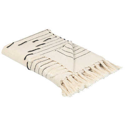 Beliani Blanket Uluyol Cotton 130 X 170 Cm Beige - image 1