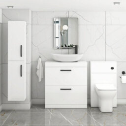 Royal Bathrooms Turin 800mm Freestanding Bathroom Vanity Unit With Sink 2 Drawer Gloss White & Cesar Countertop Basin - thumbnail 3