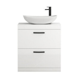 Royal Bathrooms Turin 800mm Freestanding Bathroom Vanity Unit With Sink 2 Drawer Gloss White & Cesar Countertop Basin - thumbnail 5
