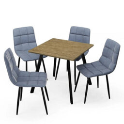 Urbn-Living Urbnliving 80Cm Rustic Oak Square Table With 4 Madison Blue Velvet Chairs 