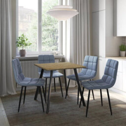 Urbn-Living Urbnliving 80Cm Rustic Oak Square Table With 4 Madison Blue Velvet Chairs  - thumbnail 2