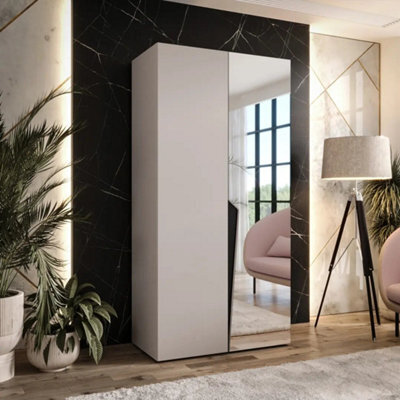 Arte Piano Ii Hinged Door Wardrobe 100Cm - Cashmere Two-Door Mirrored Wardrobe With Shelf And Rail - image 1