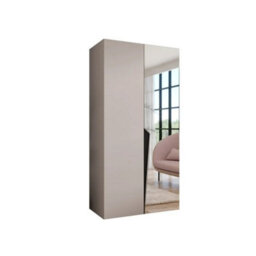 Arte Piano Ii Hinged Door Wardrobe 100Cm - Cashmere Two-Door Mirrored Wardrobe With Shelf And Rail - thumbnail 2