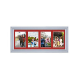 AK Frames 50X20Cm Silver Classic Multi Photo Frame With Crimson Mount - Holds 4 Apertures (4X) 6X4 Photos