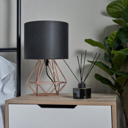 Valuelights Angus Pair Of Modern Copper Metal Basket Cage Table Lamps With Black Fabric Shades - thumbnail 7