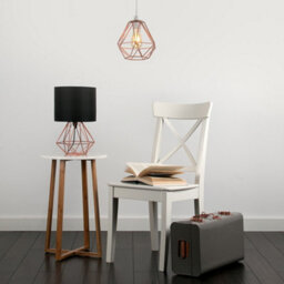 Valuelights Angus Pair Of Modern Copper Metal Basket Cage Table Lamps With Black Fabric Shades - thumbnail 5