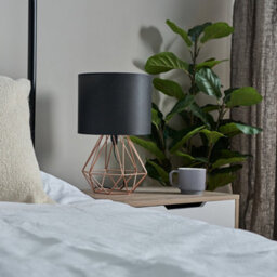 Valuelights Angus Pair Of Modern Copper Metal Basket Cage Table Lamps With Black Fabric Shades - thumbnail 8