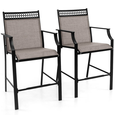 Costway Set Of 2 Outdoor Patio Chairs Home Fabric Bar Stools W/ Footrest - image 1