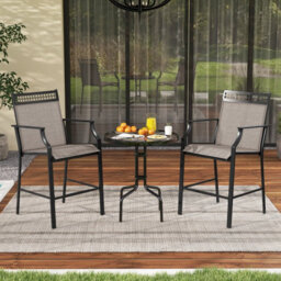 Costway Set Of 2 Outdoor Patio Chairs Home Fabric Bar Stools W/ Footrest - thumbnail 4