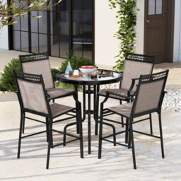 Costway Set Of 2 Outdoor Patio Chairs Home Fabric Bar Stools W/ Footrest - thumbnail 5