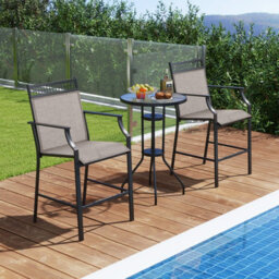 Costway Set Of 2 Outdoor Patio Chairs Home Fabric Bar Stools W/ Footrest - thumbnail 3