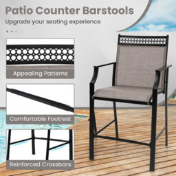 Costway Set Of 2 Outdoor Patio Chairs Home Fabric Bar Stools W/ Footrest - thumbnail 9