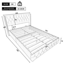 Btm Grey Velvet Double Bed 135X190Cm 4Ft6 Upholstered With Slatted Base Button Headboard Rivet Trim And Wooden Legs - thumbnail 9