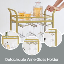 LEDREM Home Bar Serving Cart, Bar Cart, Small Bar Cart With 3-Tier Shelf, Glass Holders, Mini Bar Cart For Small Spaces, Gold - thumbnail 4