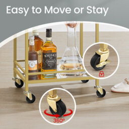 LEDREM Home Bar Serving Cart, Bar Cart, Small Bar Cart With 3-Tier Shelf, Glass Holders, Mini Bar Cart For Small Spaces, Gold - thumbnail 5