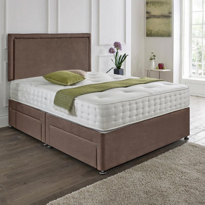 Dining Tables Seoul Matching Headboard Divan Set, 2 Drawer On Same Side With Sprung 1500 Comfort Mattress - Plush Taupe - Double - image 1