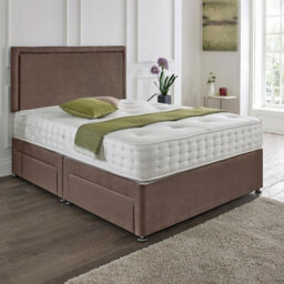 Dining Tables Seoul Matching Headboard Divan Set, 2 Drawer On Same Side With Sprung 1500 Comfort Mattress - Plush Taupe - Double - thumbnail 1