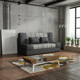 Sofa Bed With Sleeping Function And Storage Sonia Dark Grey And Light Grey Fabric Click Clack Reversible Living Room - thumbnail 2
