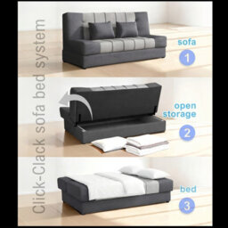 Sofa Bed With Sleeping Function And Storage Sonia Dark Grey And Light Grey Fabric Click Clack Reversible Living Room - thumbnail 7