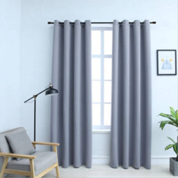 Berkfield Blackout Curtains With Metal Rings 2 Pcs Grey 140X245 Cm