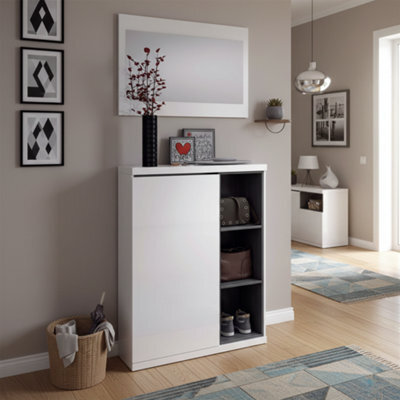 Amos Mann Furniture Tendi White And Grey Shoe Storage Cupboard With Mirror - image 1