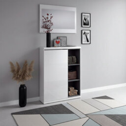 Amos Mann Furniture Tendi White And Grey Shoe Storage Cupboard With Mirror - thumbnail 2
