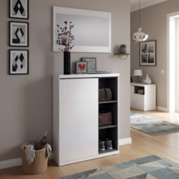 Amos Mann Furniture Tendi White And Grey Shoe Storage Cupboard With Mirror - thumbnail 1