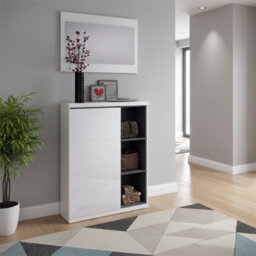 Amos Mann Furniture Tendi White And Grey Shoe Storage Cupboard With Mirror - thumbnail 4