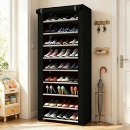 10-Tier Tall Shoe Rack Zipper Cover Holds 30+ Pairs Shoe Organizer Storage New - thumbnail 5