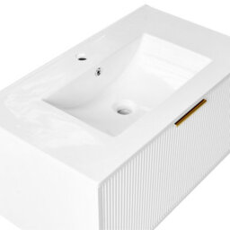 Wyld And Coco Wall-Mounted Vanity Unit With White Ceramic Basin 80Cm Gold Handle - thumbnail 7