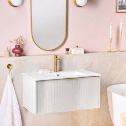 Wyld And Coco Wall-Mounted Vanity Unit With White Ceramic Basin 80Cm Gold Handle - thumbnail 2